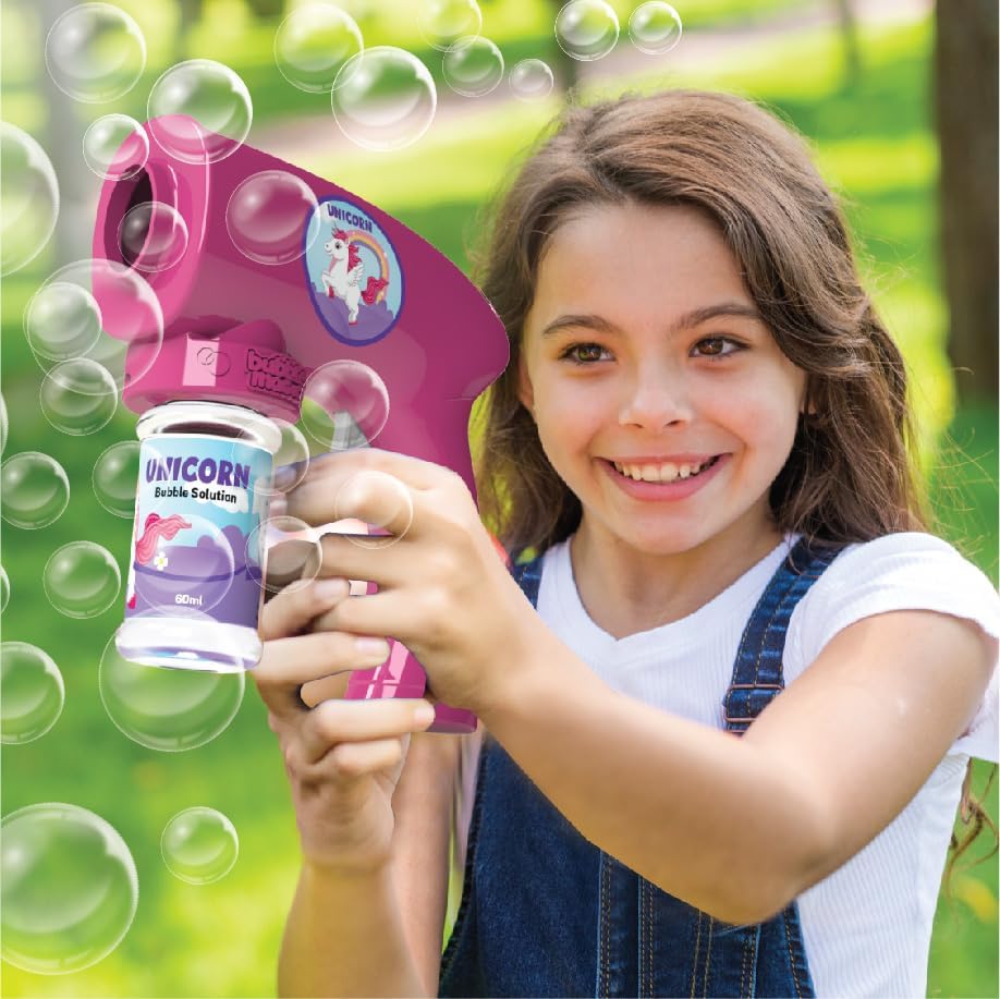 ToyMagic Unicorn Turbo Powered Bubble Blaster Gun|with Viscous Concentrate Refill Solution Bottle 60ml|Battery Not Required|Safe for Kids 3 yrs+|Birthday Return Gifts|Outdoor Indoor Toy|Made in India