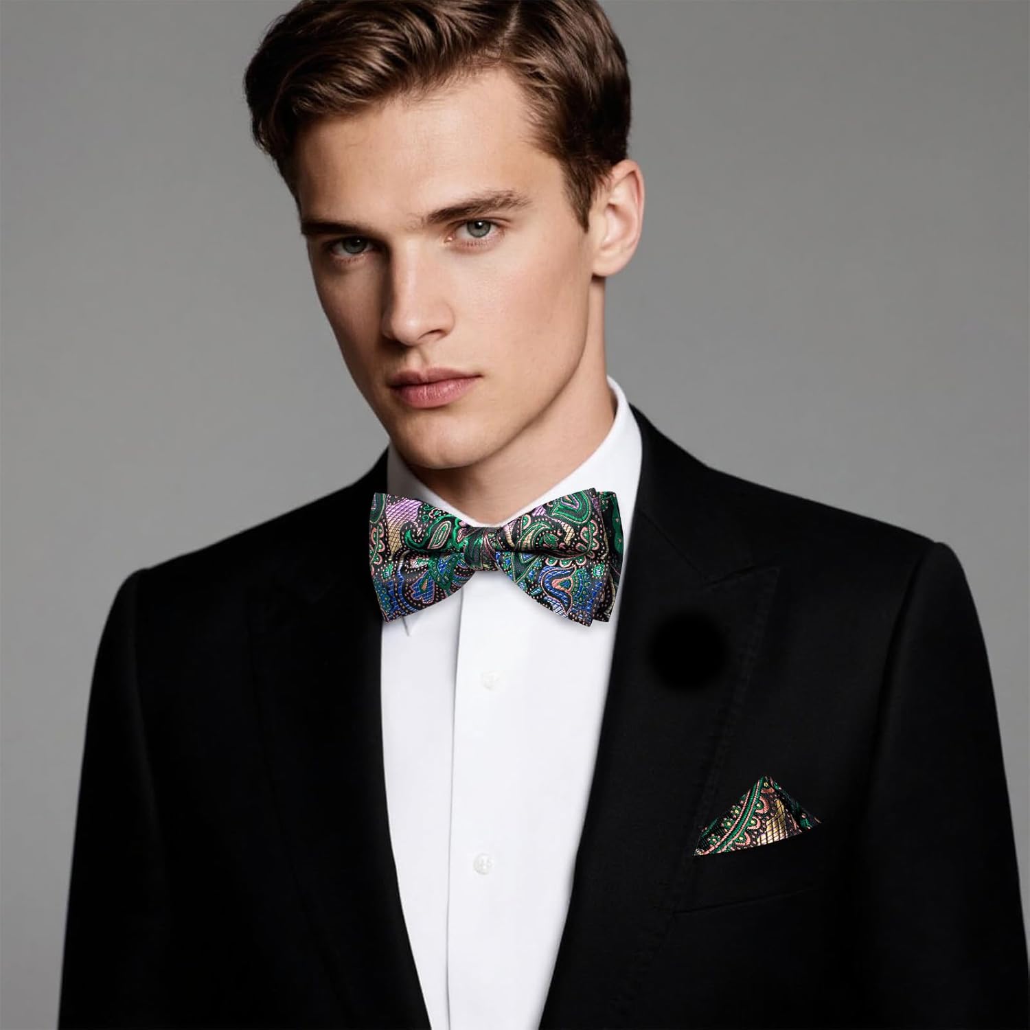Hi-Tie Bow Ties for Men Pre-Tied Pocket Square with Cufflinks Mens Bowtie Sets for Wedding Formal Party - Image 2
