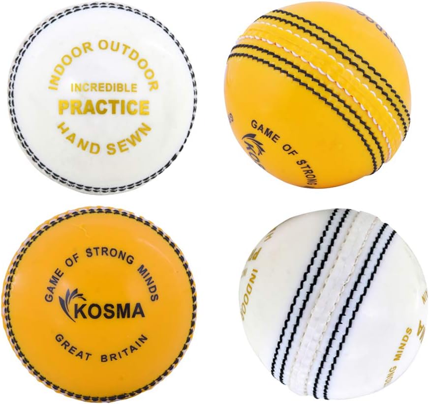 KosmaCricket Incrediball Practice Balls (4 Pc – 2Pc each Yellow, White) Real Bounce Enable Players to Develop their playing Skills without the Risk of Injury | Traditional Coaching Cricket Ball