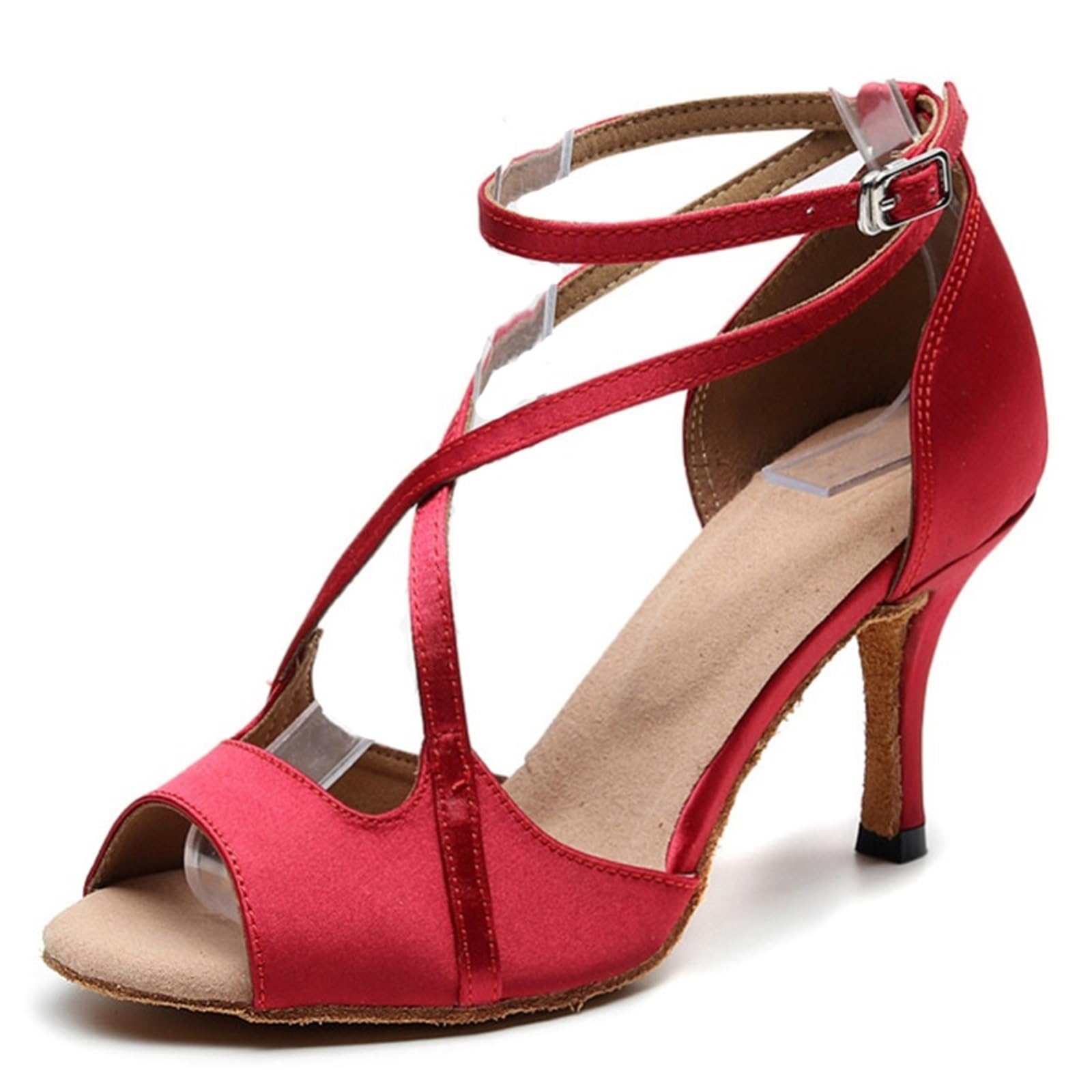 Scarpe da Ballo Latino Donna Scarpe da Donna Ballo Sala Sneakers Salsa | Sandali estivi con tacco alto for ragazze Tango Scarpe da ballo in raso rosso nero