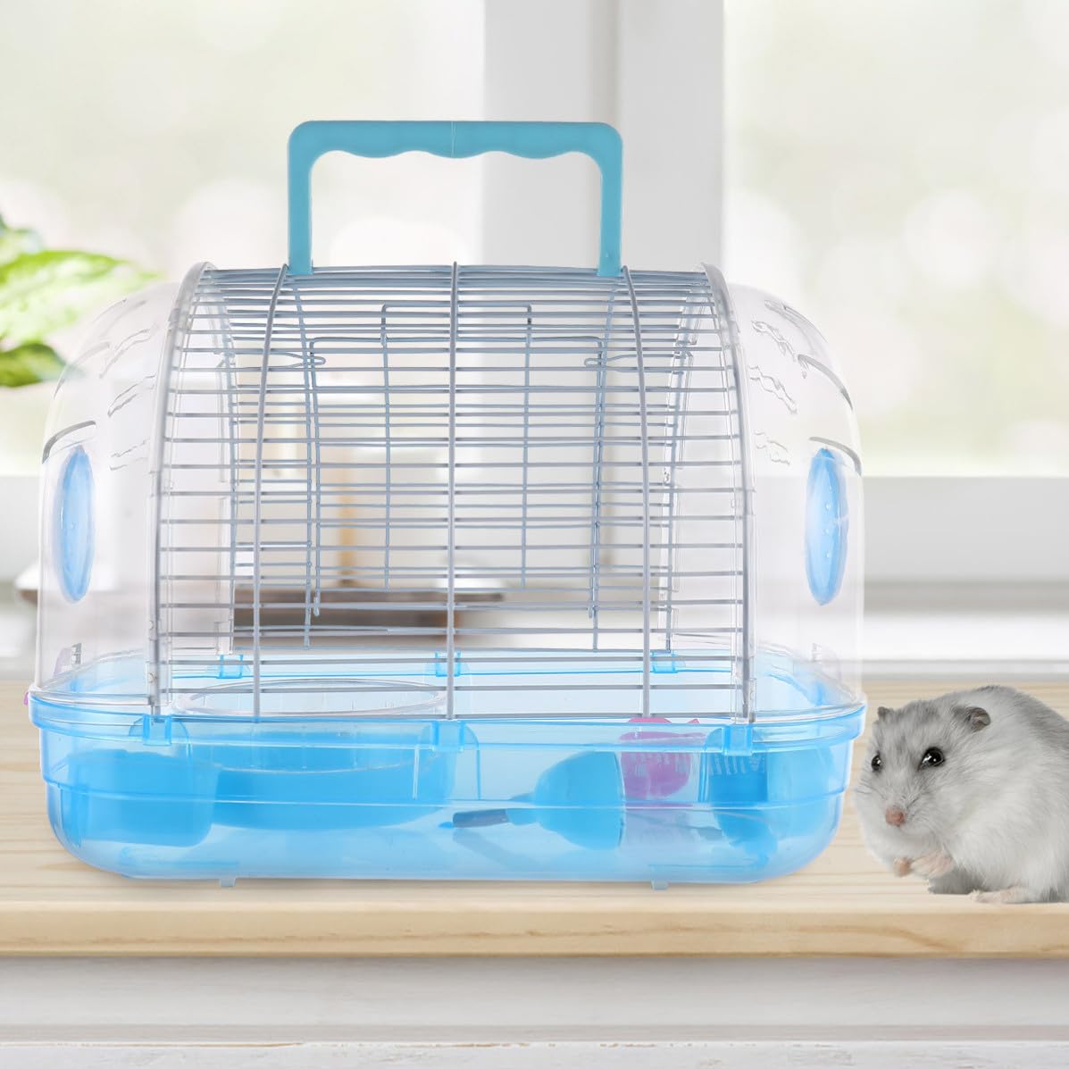 Transparente Kunststoff Haustier Transportbox mit Griff für Hamster Blau
