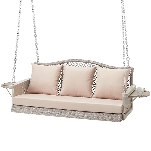 Upgraded Wicker Hanging Porch Swing