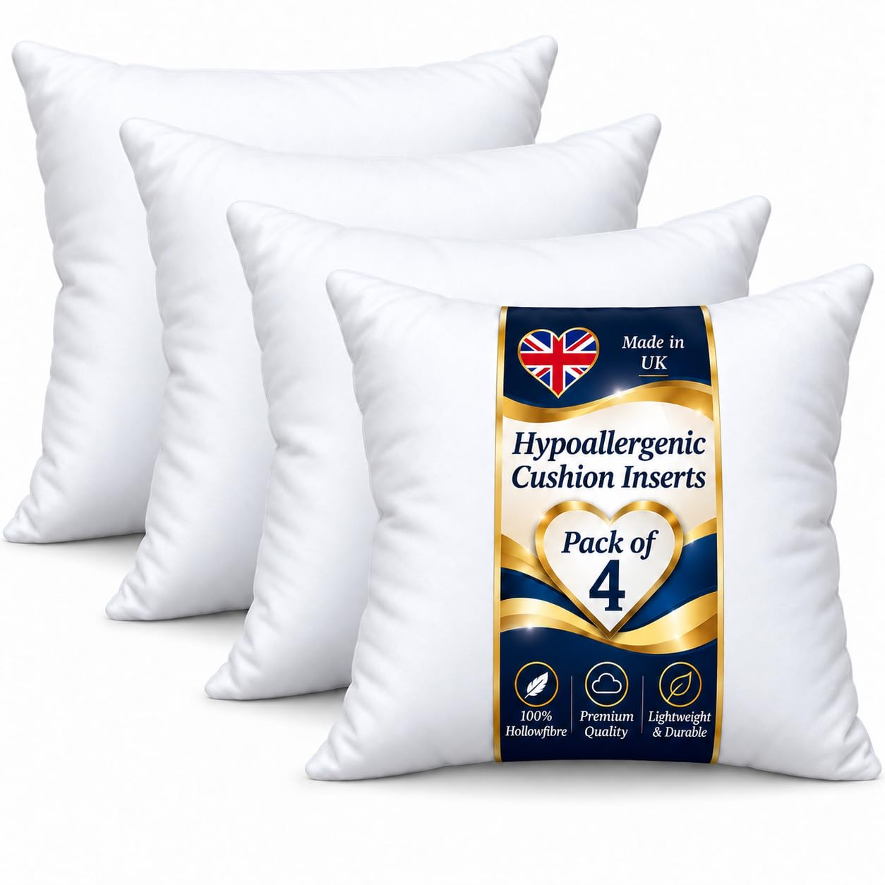 Set of 4 Cushion Inserts Hypoallergenic - Fluffy Square Throw Pillow White Polyester Hollowfibre - Pack of Cushion Inner Pads Standard Stuffer Fillers (20"X20" | 50X50 CM, 4, count)