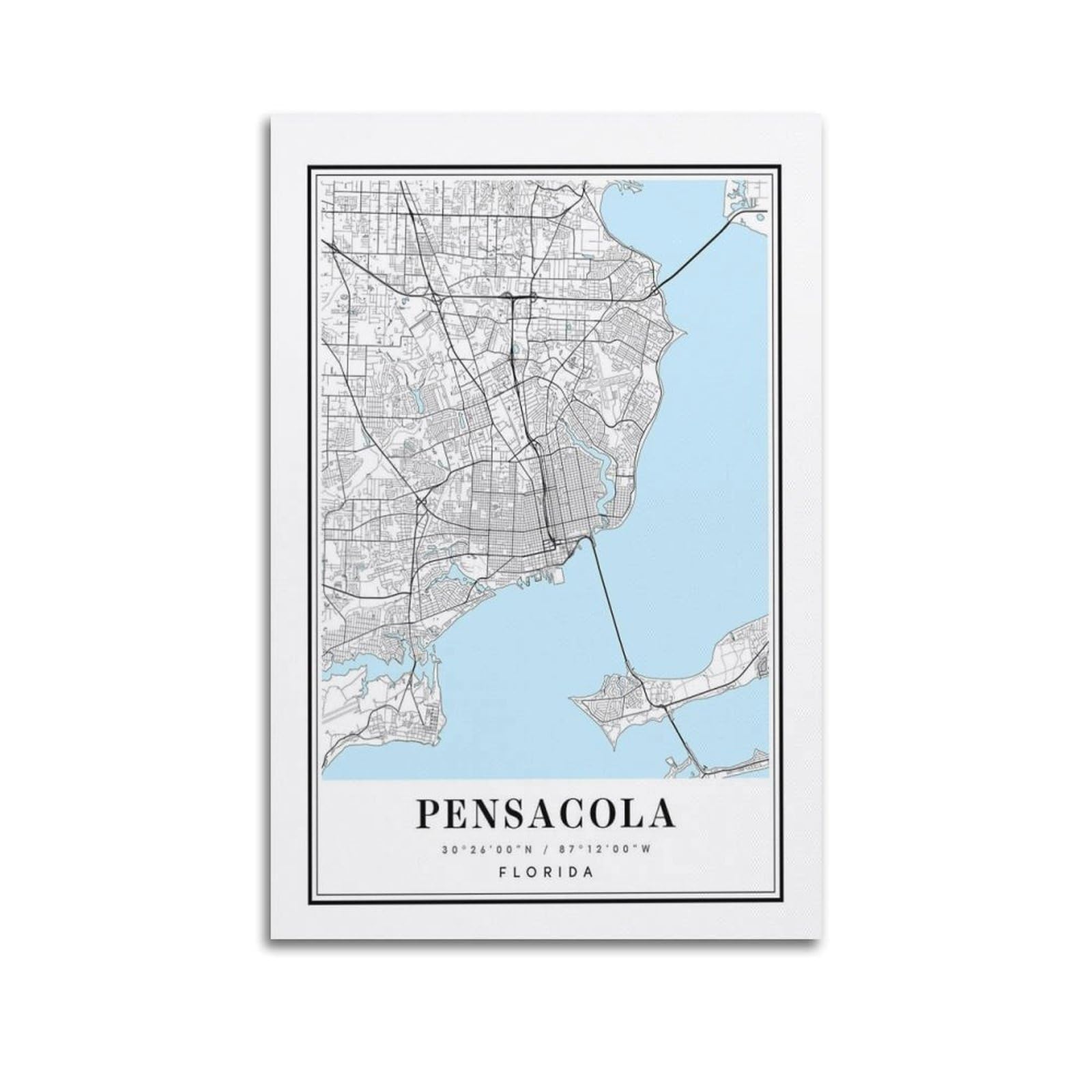 xiaoxiaoshen Pensacola Florida Map Canvas Poster Wall Art Prints Room Aesthetic Murals Bedroom And Living Decorations 20x30inch(50x75cm)