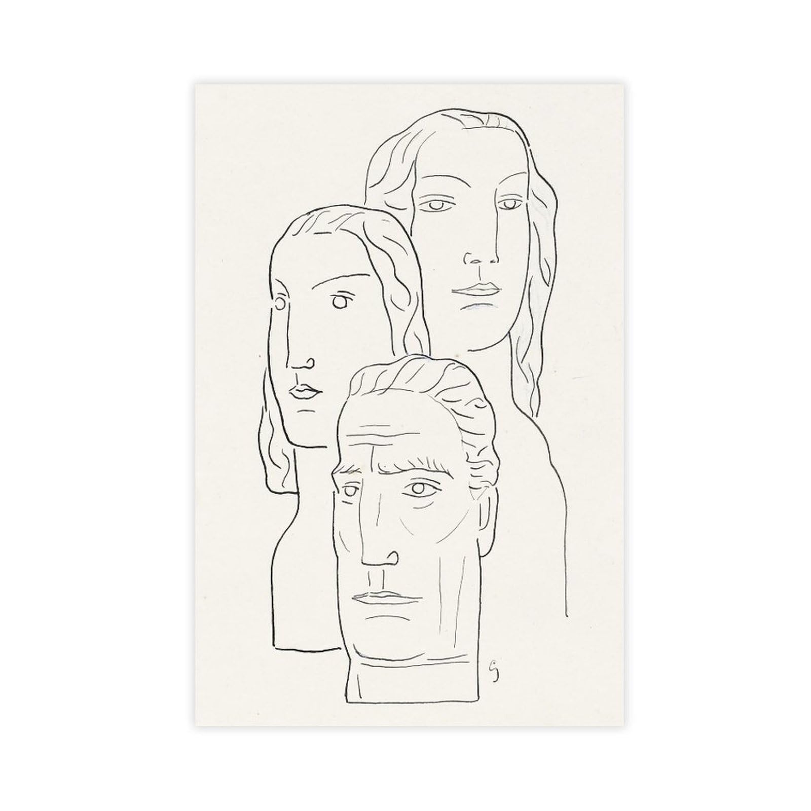 Ywtjax Unframe-Style Twee Vrouwen Hoofden En Een Mannen Hoofd Canvas Poster For Office Decor Gift