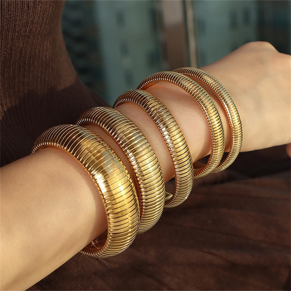 PAURO Unisex Stainless Steel Trendy Snake Twisted Chain Bracelet Chunky Flexible Elastic Stretch Bangle Wristhand Jewelry