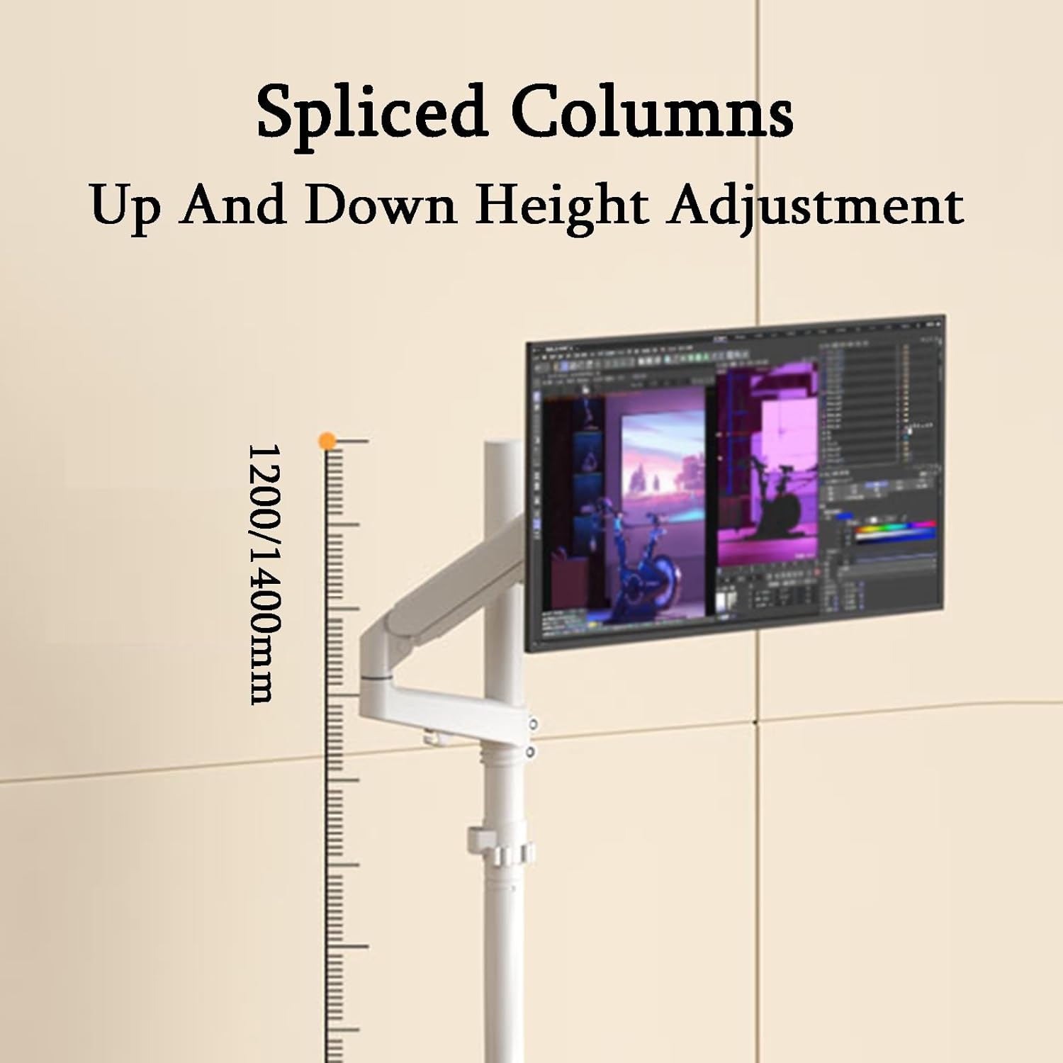 Laptop Floor Stand,Portable Steel Computer Shelf,Adjustable Mobile,for Home Outdoor Office,Load 2 to 9kg(White)