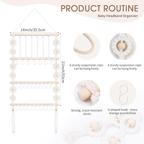 Miniatura 10 de POVETIRE Soporte para diadema para bebé, organizador de almacenamiento de accesorios y lazos para el cabello, decoración para colgar en la pared