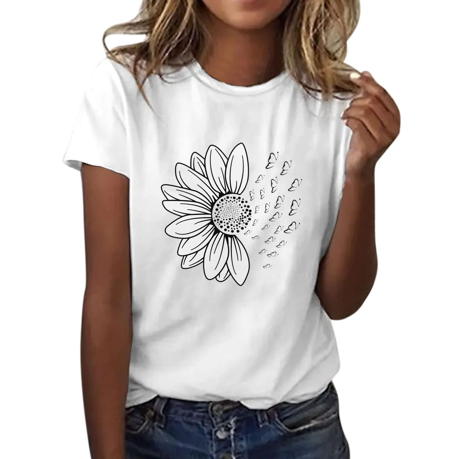 HUyydza Camiseta de Verano de Girasol para Mujer, Blusa Holgada de Talla grande, Camisetas Casuales gráficas de Manga Corta para Chica Camisetas Mujer Manga Larga De Vestir