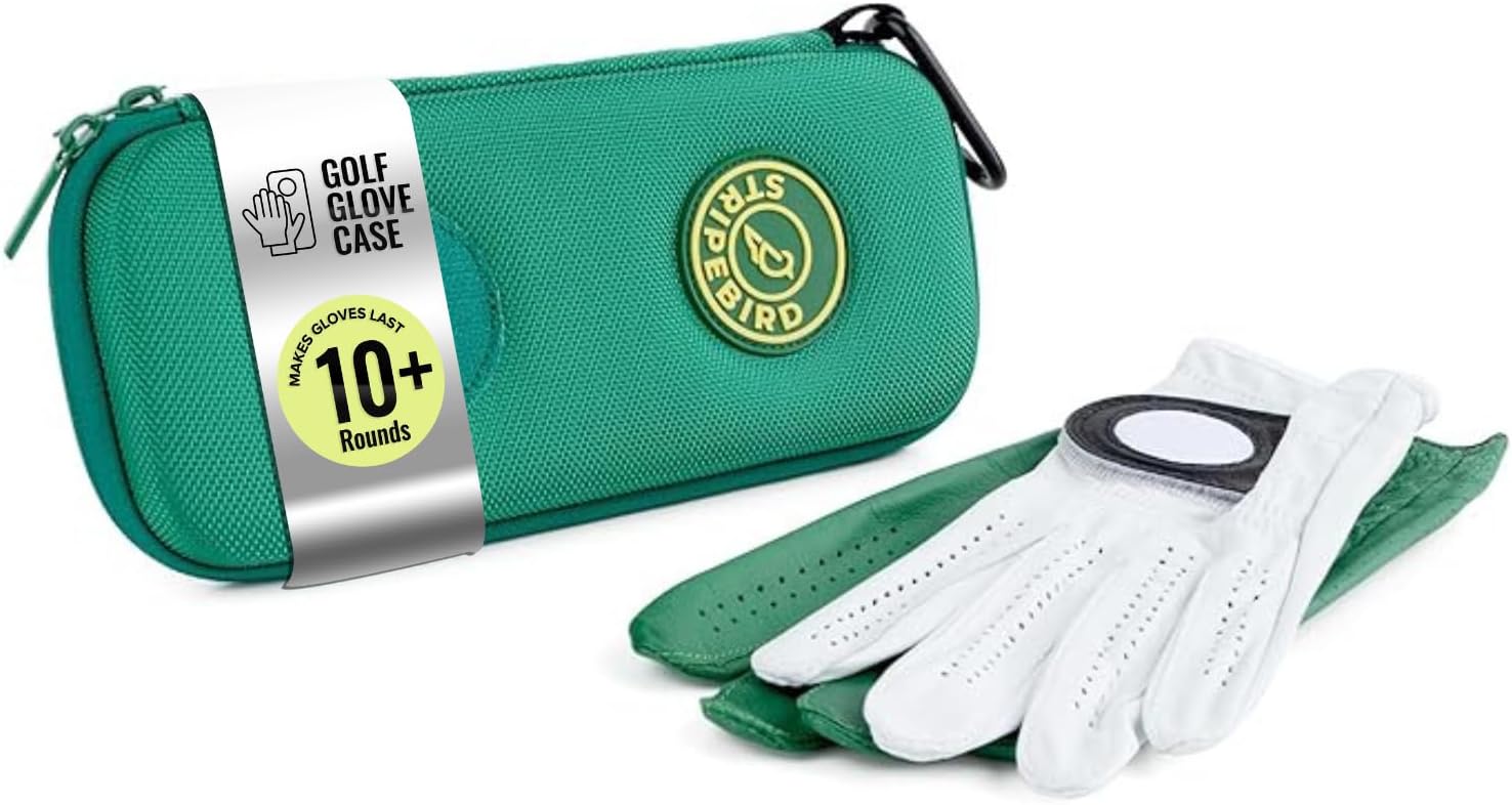 Stripebird - Golf Performance Gloves Holder Case (Fairway Green) - Protect and Keep Golf Gloves Dry - Moisture Free Storage Design - Includes Golf Bag Clip for Golfers