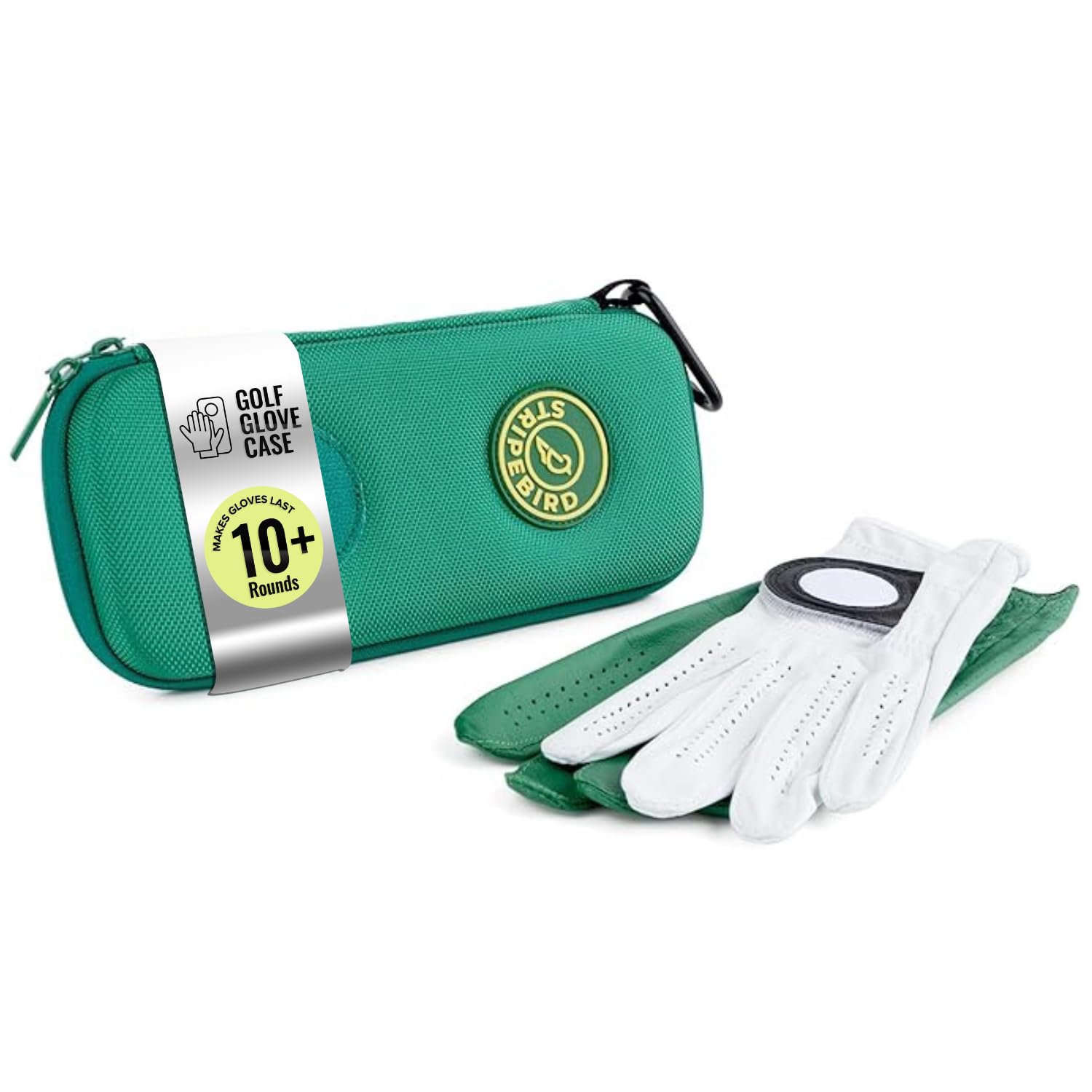 Stripebird - Golf Performance Gloves Holder Case (Fairway Green) - Protect and Keep Golf Gloves Dry - Moisture Free Storage Design - Includes Golf Bag Clip for Golfers