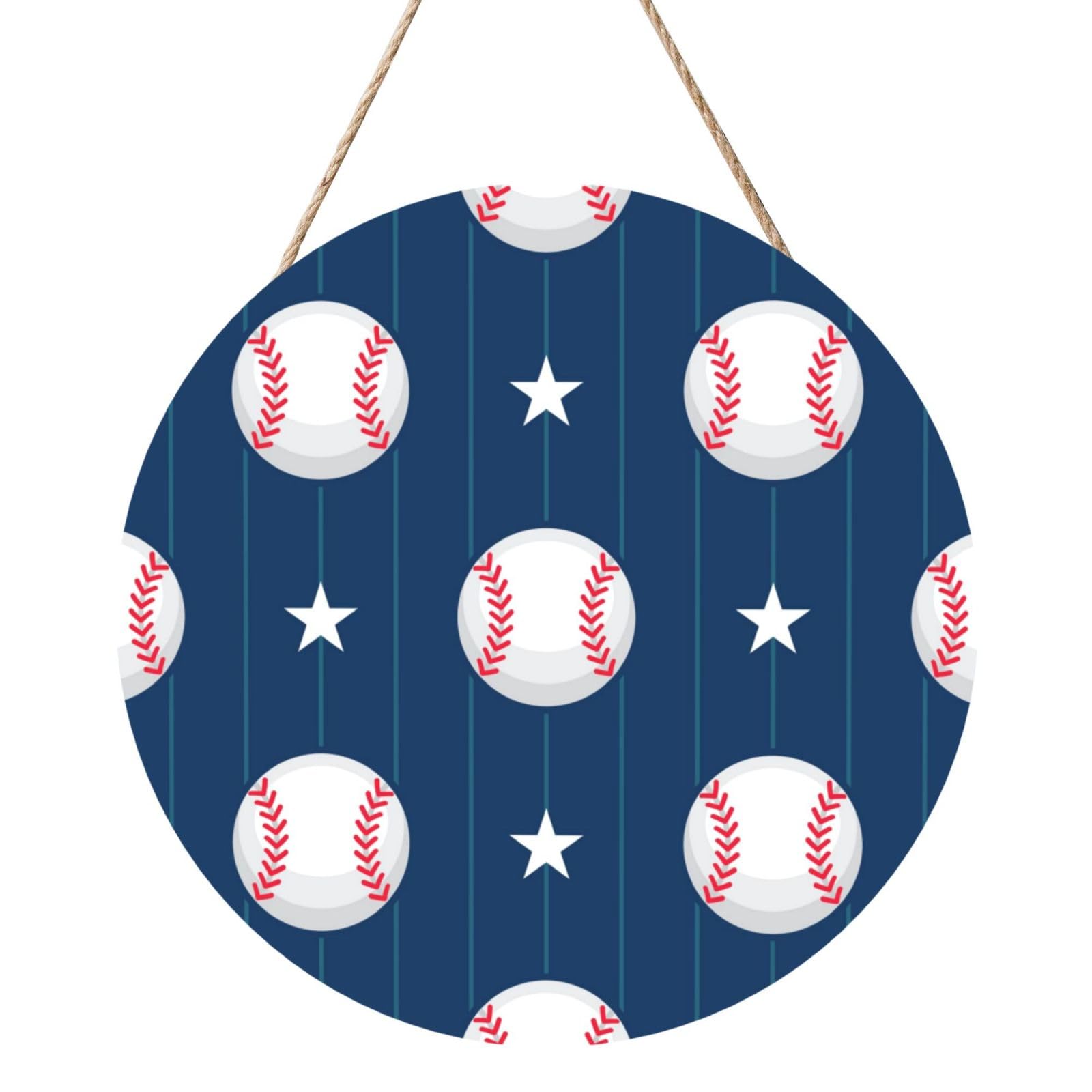 InOmak Star Baseball, Round Wood Panel Painting 12 in, Wall Hanging Painting For Home