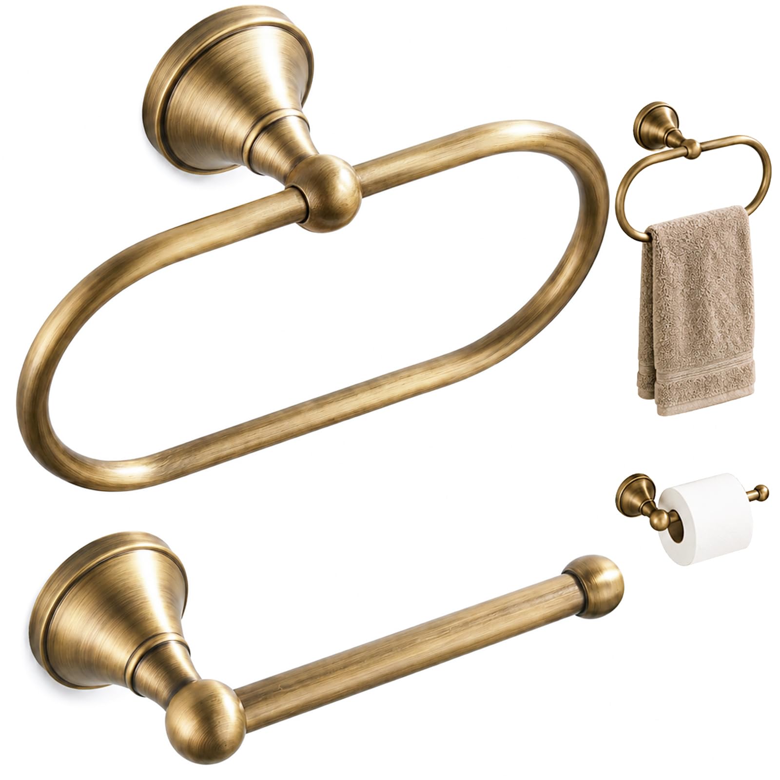 Antique Toilet Paper Holder 2 Pcs Gold Brass Hand Towel Ring Vintage Tissue Roll Set, Wall Mounted Bathroom Paper Hanger Hardware Decor Accessories(Oval) — Amazon image 9