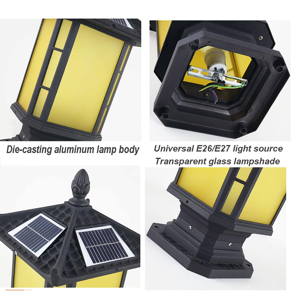 Czarny słupek ogrodzeniowy lampy solarne zewnętrzne słupek lampa kolumnowa dom wiejski zasilana energią słoneczną lampa filarowa trzy tryby światła z przełącznikiem do regulacji ciepłego