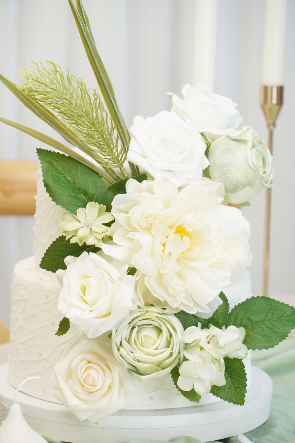 Artificial Flower Combination Box Set Artificial Flower Loose Leaves and Stems DIY Wedding Center Bouquet Bride Wedding Baby Shower（White）