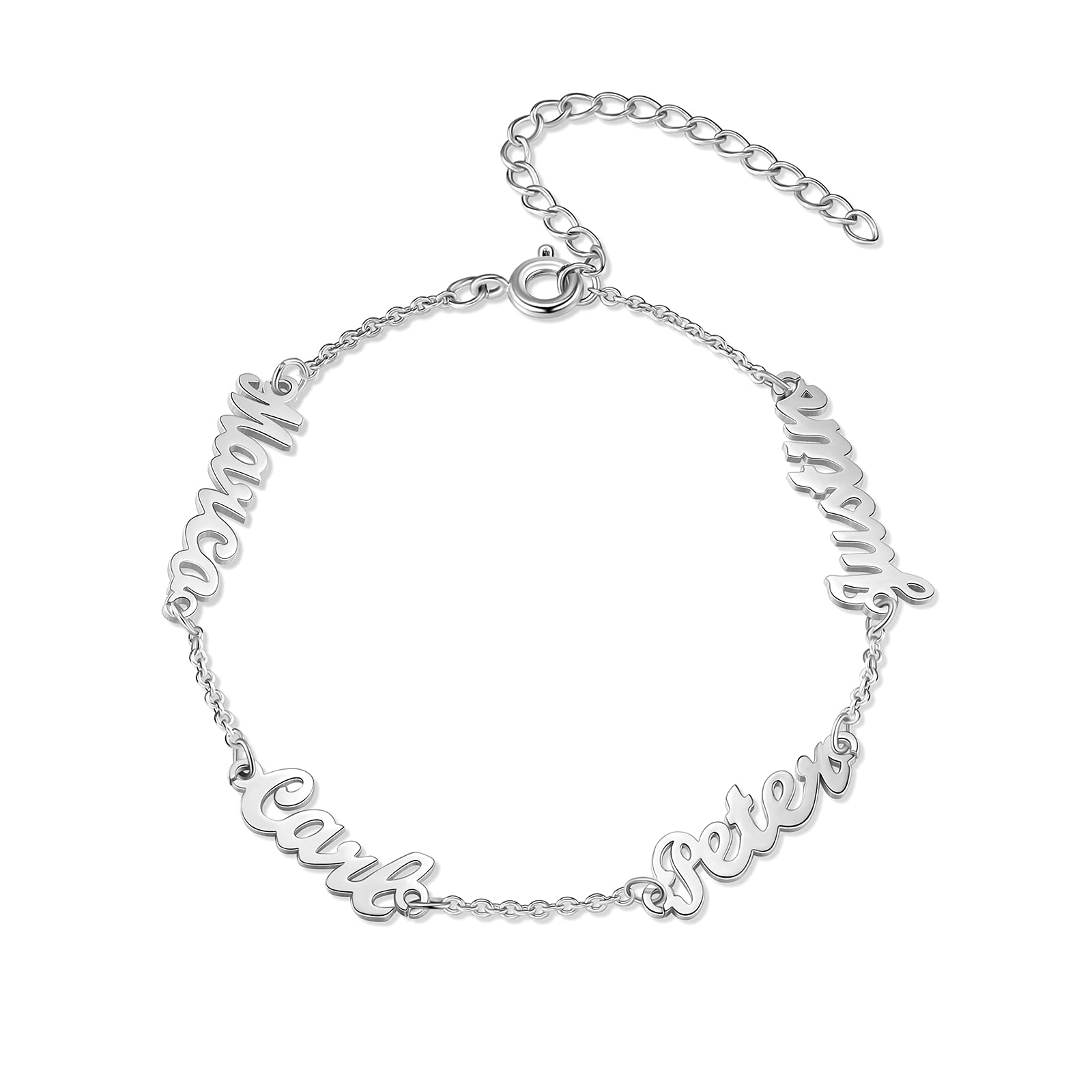 Jeweidea Pulseras con nombres personalizados para mujer con grabado de 2 a 5 nombres, pulseras de oro, plata y oro rosa para niñas, mamá, joyería, regalos para cumpleaños, día de San Valentín