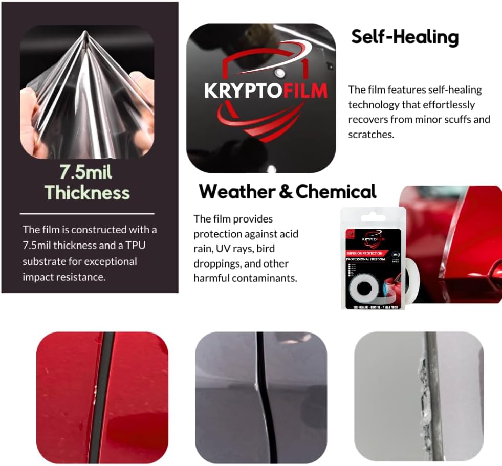 Miniatura 6 de Kit de película protectora de pintura para borde de 5 puertas con escobilla de goma, cuchillo, paño sueco, precortada de 8 mil, cinta transparente,