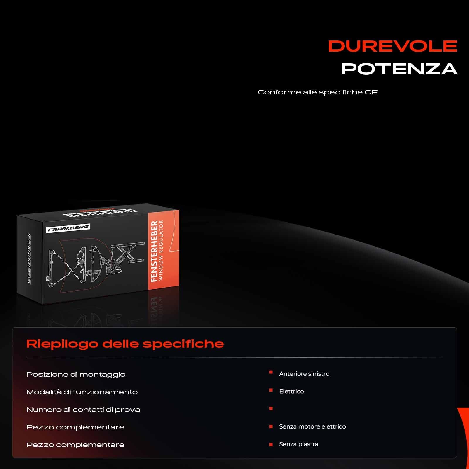 Frankberg Alzacristalli elettrico senza motore anteriore sinistro Sostituzione per Polo 9N 2/3 porte 2001-2009 6Q3837461