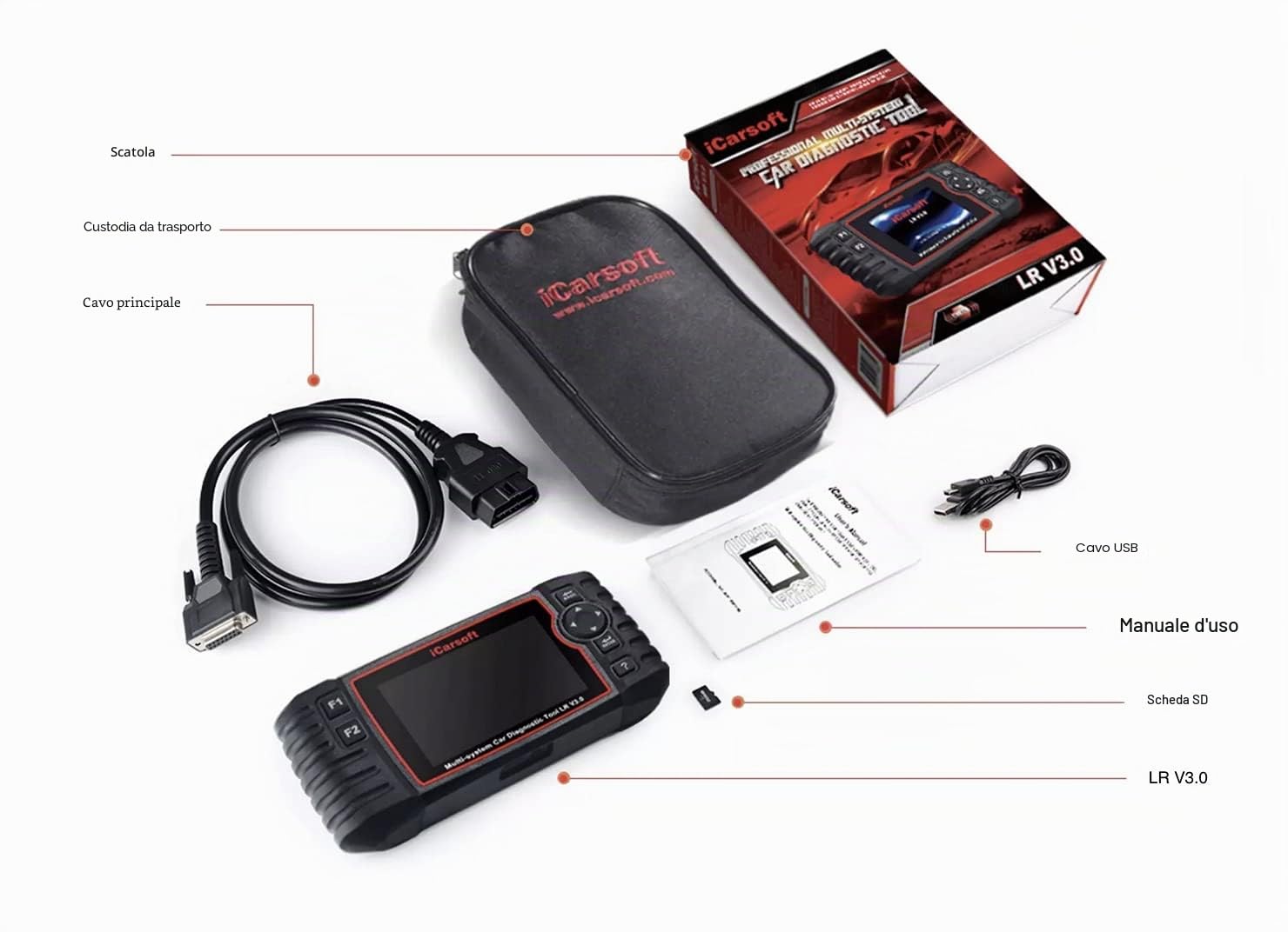 iCarsoft LR V3.0 - Valigetta diagnostica Auto Pro compatibile per Landrover e Jaguar - Dispositivo diagnostico professionale