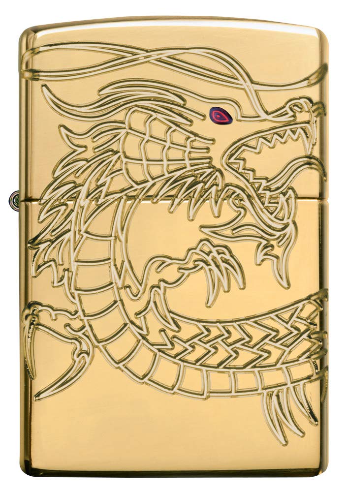 Zippo 16400 - Accendino, cromato, Cromo, Armor High polish Gold Plate with Epoxy Inlay (Dragon Multi Cut ), 6.0 x 4.0 x 2.0 cm