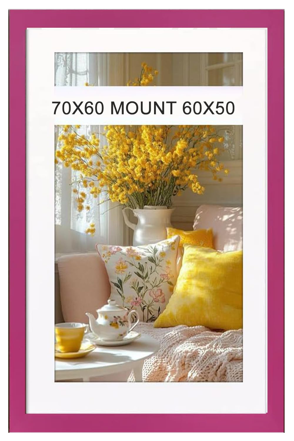 Flat Modern Pink 70x60CM Poster Frame With White Mount 50x60cm Shatter-Proof Acrylic Portrait & Landscape Wall Hanging Picture Frame