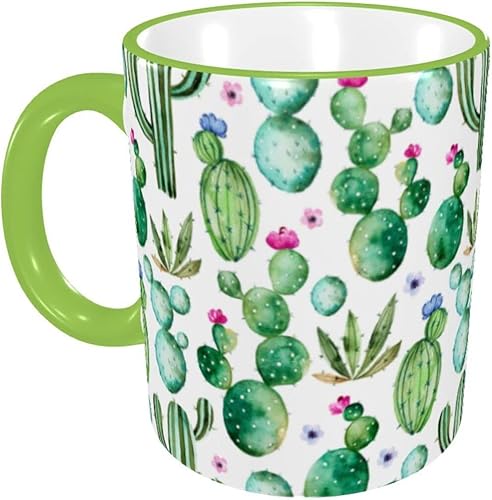 Jumou Taza de café de cactus de 11 onzas, bonita taza de cerámica divertida para mujeres y hombres, regalos novedosos para microondas, oficina,