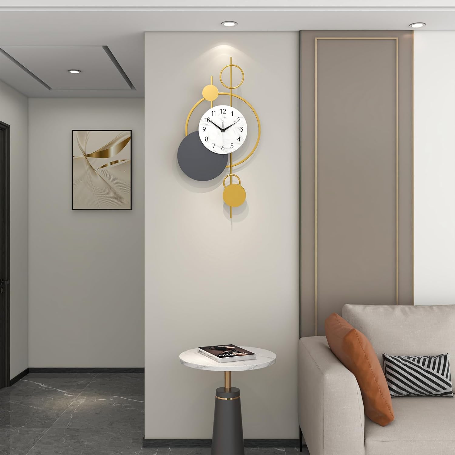 Large Gold Wall Clock for Living Room Decor Big Metal Modern Decorative Wall Clock Battery Operated Non Ticking for Kitchen Office Bedroom 27 Inch Unique Silent Quality Quartz Clock for Home