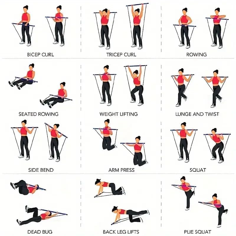 Spirahomes Pilates Bar Kit with Resistance Band for Women Men,Portable Exercise Stick with Foot Loop for Yoga, Stretch, Sculpt, Twisting, Sit-Up, Multicolour,Pack of 1 4
