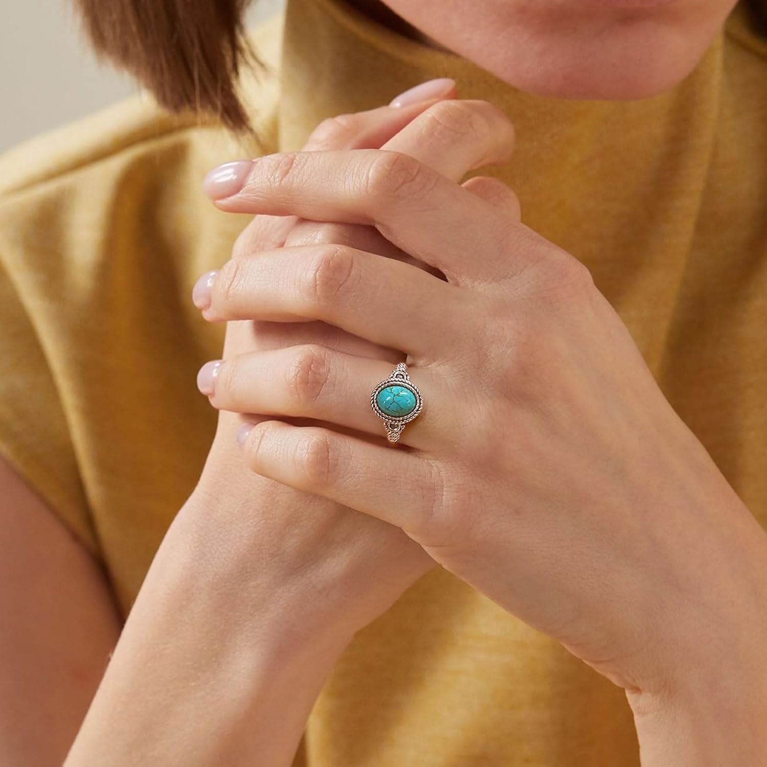 9x7mm Genuine Turquoise Rings for Women 925 Sterling Silver Native American Style Southwest Vintage Ring Jewelry for Her Wife Mom - Image 3