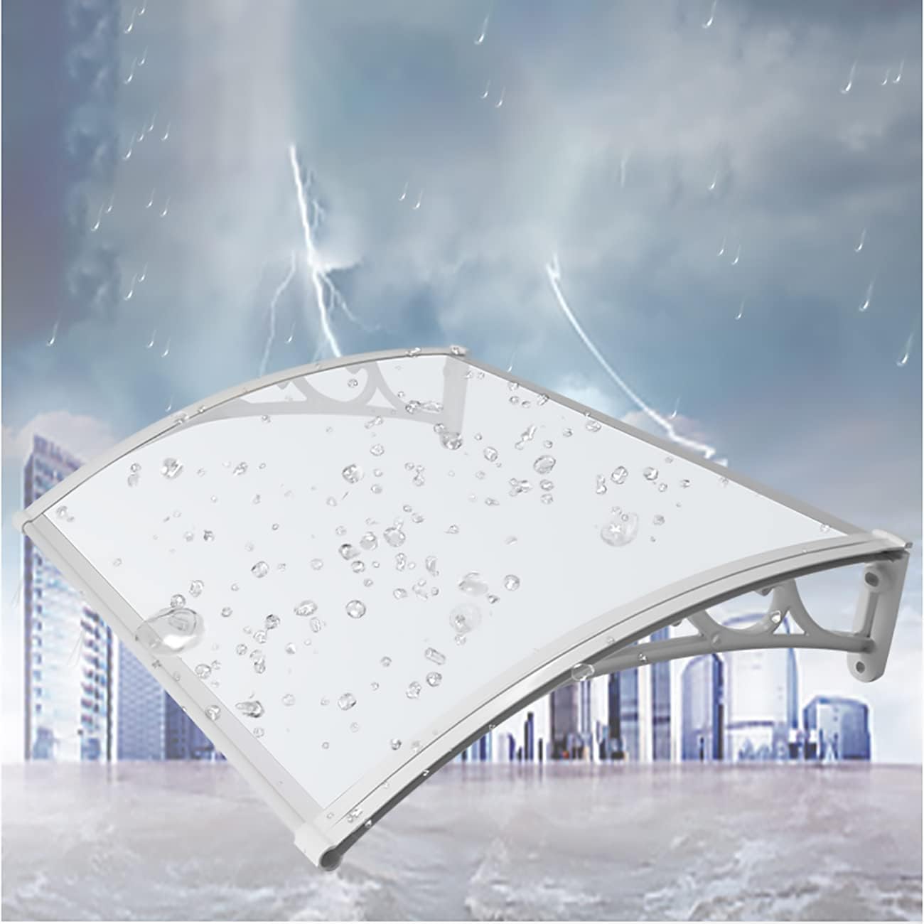 Rain Canopy Outdoor,Waterproof Porch Awning for Garden Backyard Patio Curved Door Window Awning Canopy for Window, Porch Shade, Patio, Roof,White (80x60cm/32x23.6in)