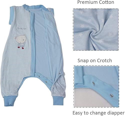 Miniatura 3 de Saco de dormir para niños pequeños con pies, grande (3-7T) de algodón de 1.5 tog de manga larga, saco de dormir para bebé con piernas para caminar,