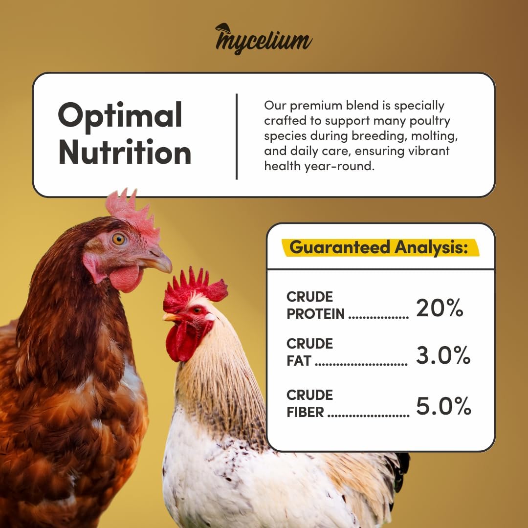 Mycelium Poultry Super Flock Feed (5 LB Bag) | High-Protein Poultry Feed with Probiotics & Vitamins | Supports Growth, Feather Health & Gut Function | Non-GMO, Made in USA