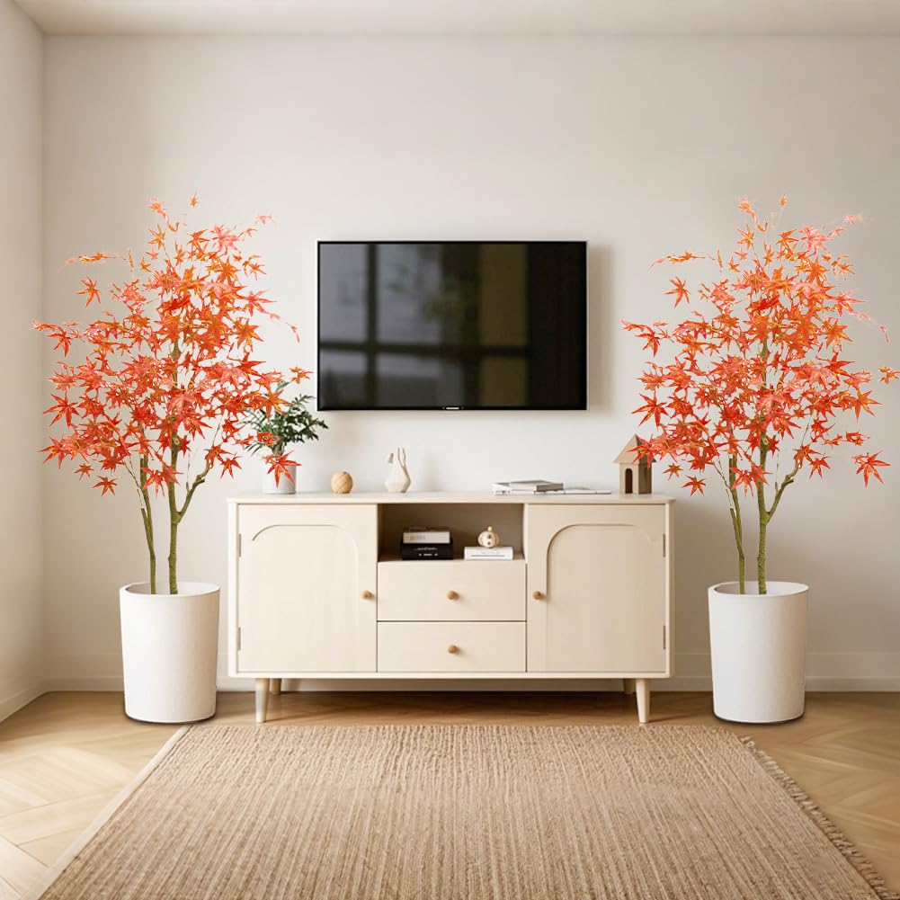 Zstar 2 Piezas de Arce Artificial Grande de 150 cm, Doble Polo, Plantas Artificiales Grandes de Arce, decoración Interior, árbol de otoño Artificial en Maceta para Granja, hogar, Boda