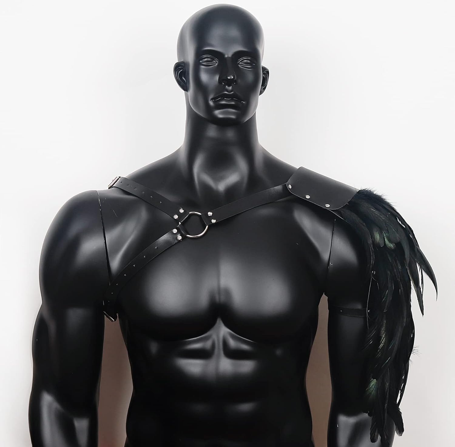 L'VOW Punk Feather Guards Costume for Men Adjustable Gothic Faux PU Leather Shoulder Armor Viking Cosplay for Halloween - Image 6