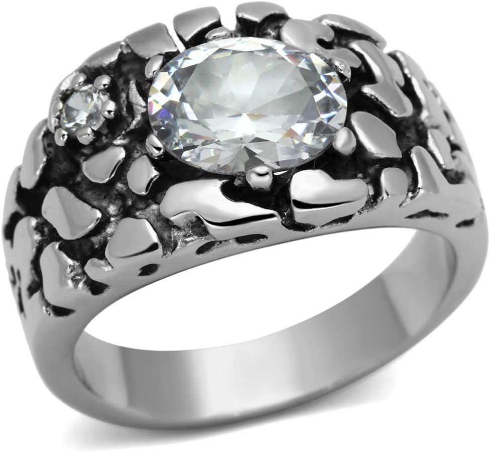 Men's Stainless Steel Nugget Top Grade Crystal AAA Grade CZ Cobblestone Ring