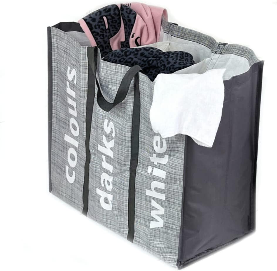 3 Sections Laundry Bag Laundry Hamper Collapsible Bag Foldable Washing Basket Portable Storage Bin with Carry Handles for Bathroom Bedroom