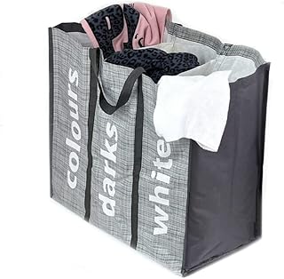 3 Sections Laundry Bag Laundry Hamper Collapsible Bag Foldable Washing Basket Portable Storage Bin with Carry Handles for Bathroom Bedroom