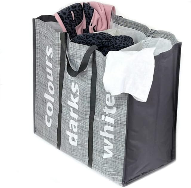 3 Sections Laundry Bag Laundry Hamper Collapsible Bag Foldable Washing Basket Portable Storage Bin with Carry Handles for Bathroom Bedroom