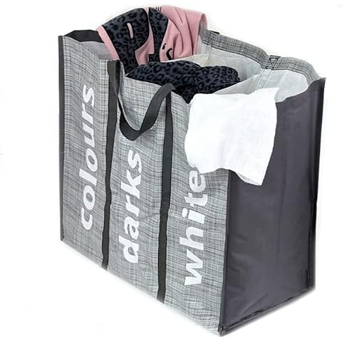 3 Sections Laundry Bag Laundry Hamper Collapsible Bag Foldable Washing Basket Portable Storage Bin with Carry Handles for Bathroom Bedroom Cover