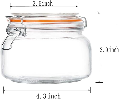 Miniatura 9 de Encheng Tarros redondos de vidrio de 1 galón con tapas con bisagras, tarros de vidrio de boca extra ancha con cuchara y marcas de medición,