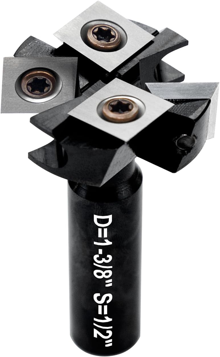 Slab Flattening Router Bit 1/2" Shank, CNC Spoilboard Surfacing Router Bit with 1-3/8" Cutting Diameter, 2+2 Flutes Insert Carbide Wood Planer Router Bits, Planing Bit for Woodworking