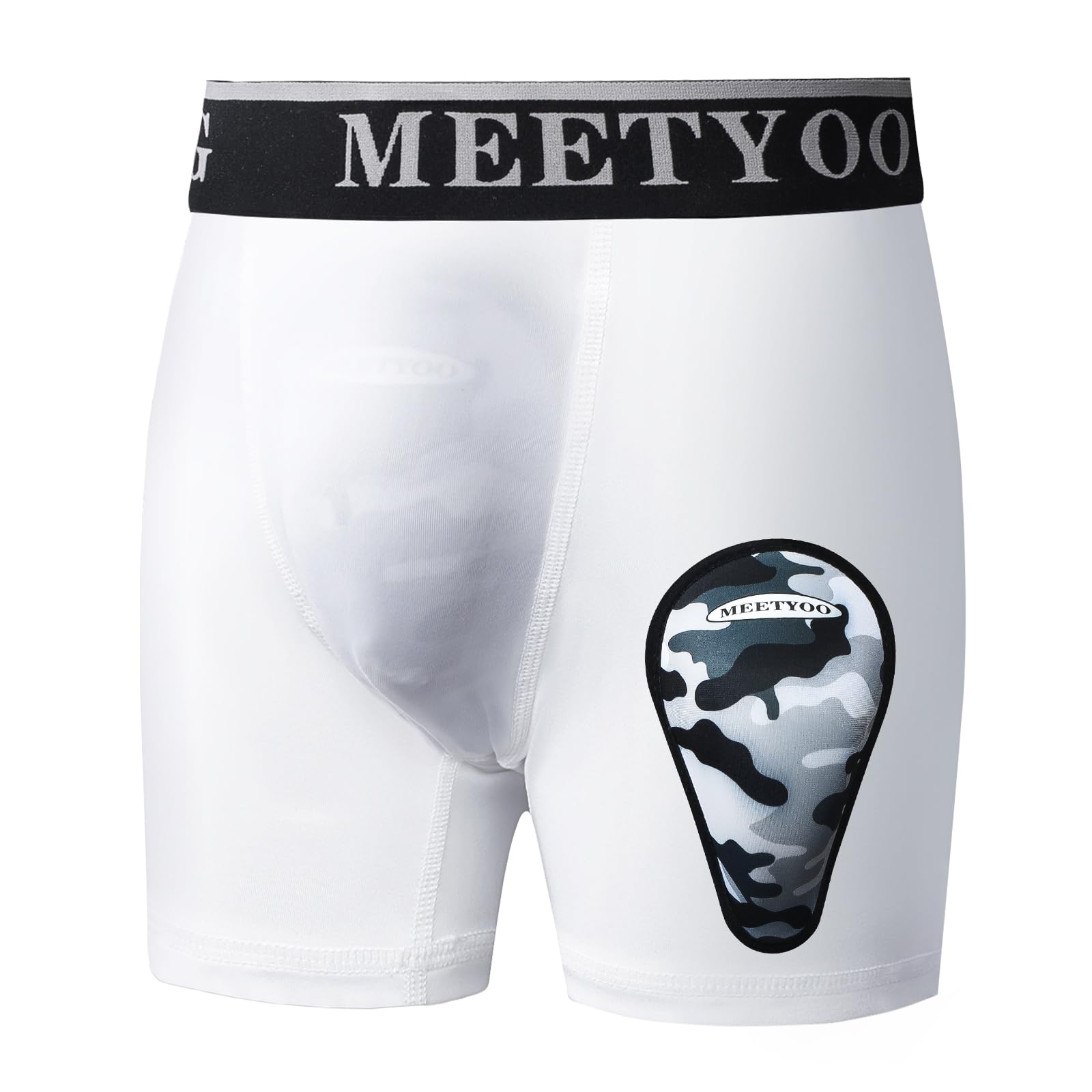 MEETYOO Youth Boys Athletic Compression Sliding Shorts with Soft Cup Pocket for Baseball Football Lacrosse Hockey White