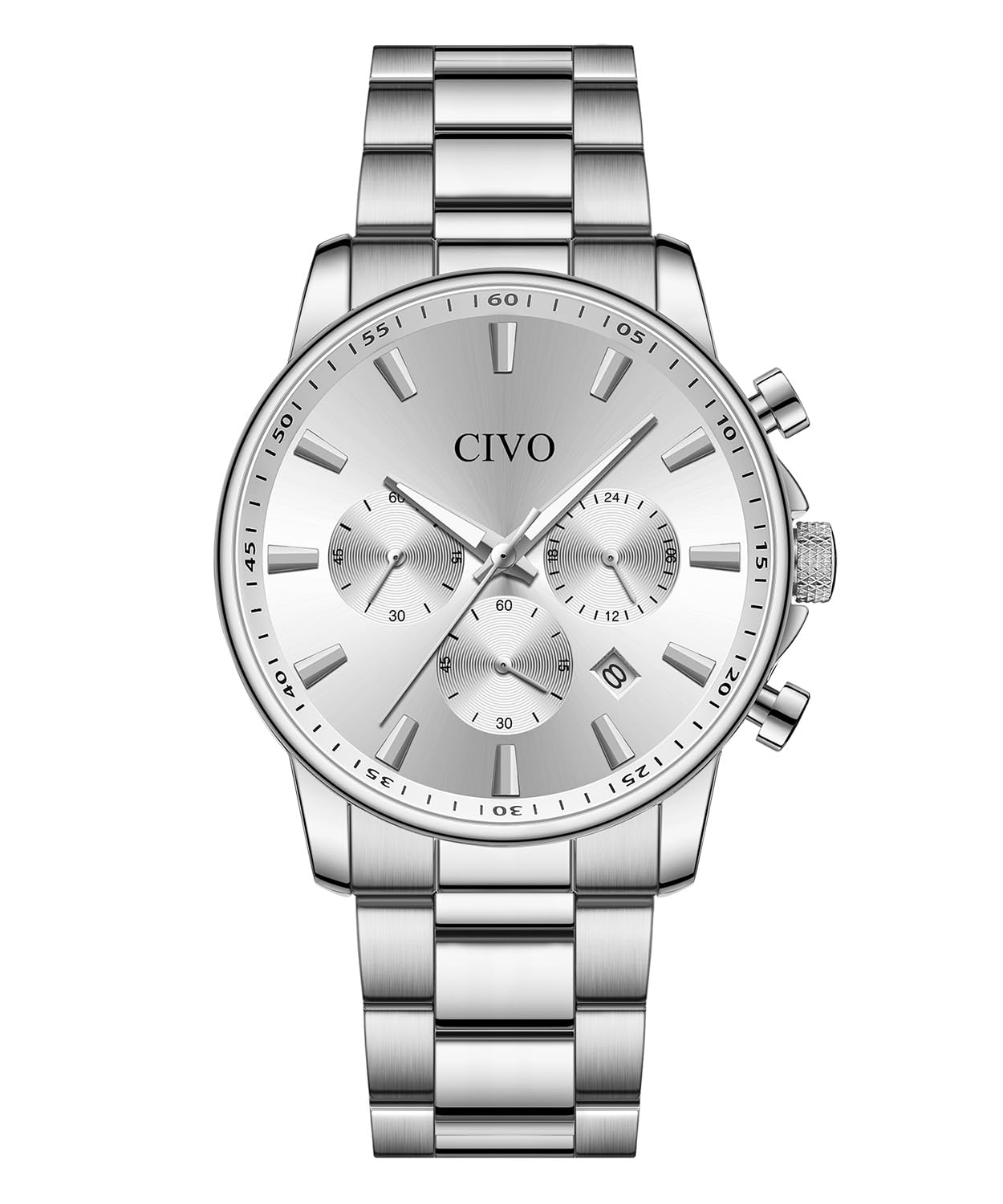 CIVO Orologio Uomo Acciaio Analogic Impermeabile Sportivo Cronografo Data Elegante