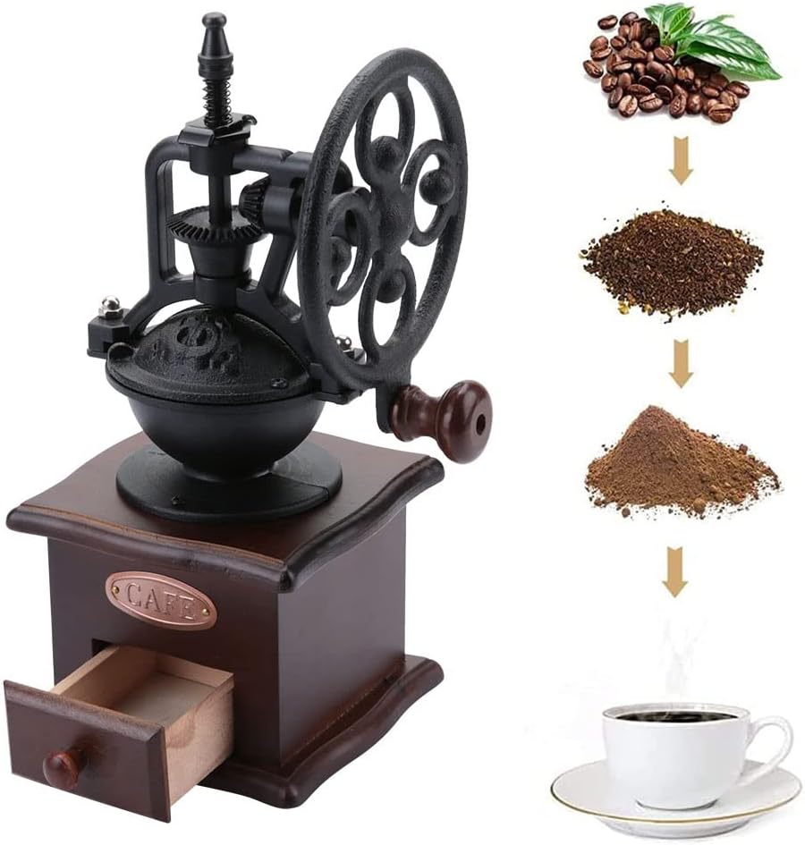 Manual Coffee Grinder, Vintage Wooden Coffee Bean Mill, Adjustable Coarseness Hand Crank Coffee Grinders with Ceramic Core & Catch Drawer, Coffee Grinding Tool for Espresso, Drip Coffee, French Press