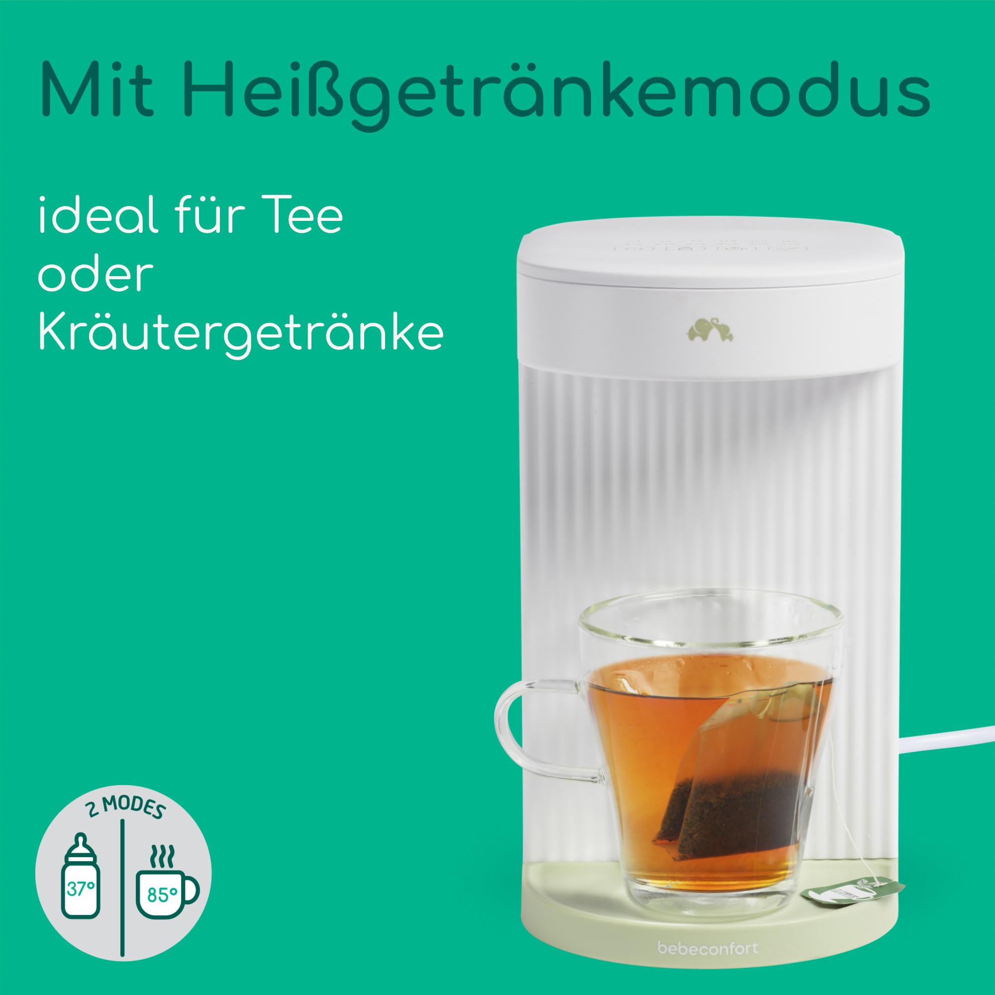 Bebeconfort Instant-Flaschenzubereiter Baby, Genaue Temperatur in Sekunden, Der Leise, Schnelle Babyflaschenzubereiter, Heißwasserspender (80°), 1,1-l-Tank, Integr. Speicher, Selbstreinigend, Kompakt