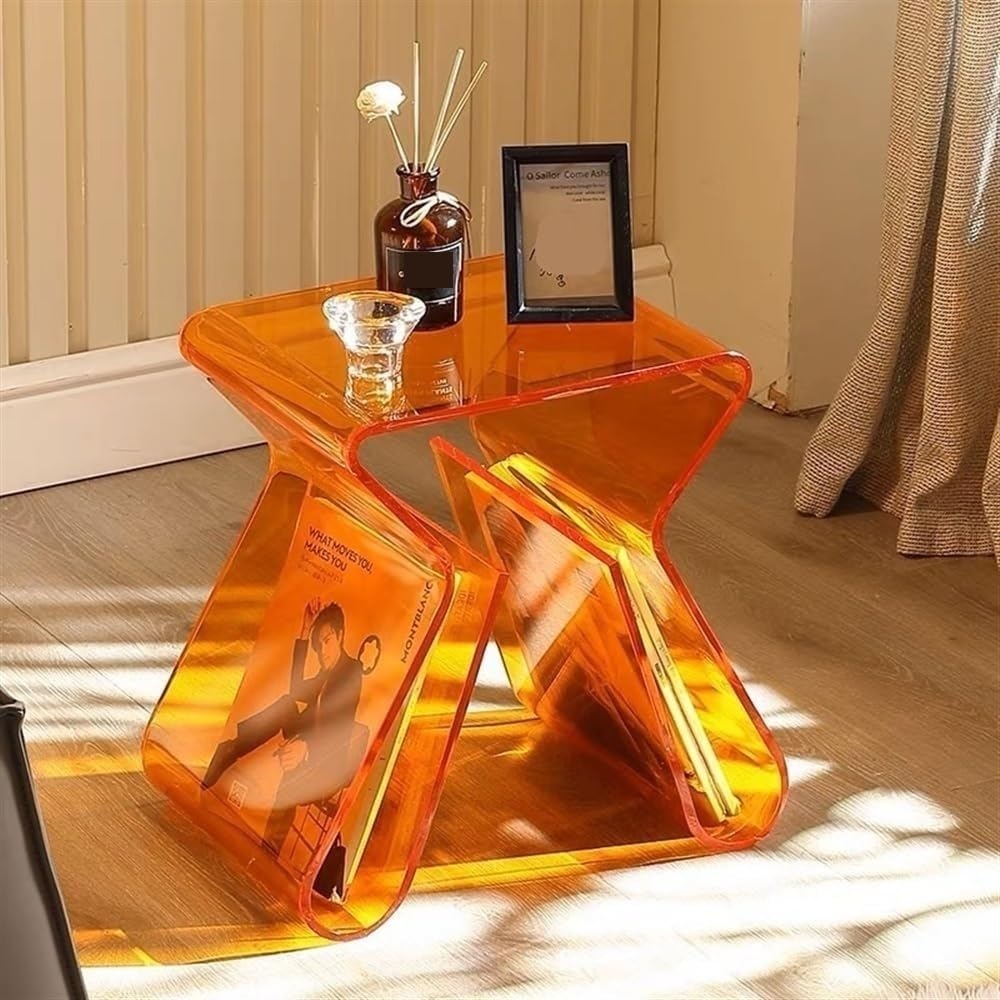 SXZenSpace Clear Acrylic Side Table with Magazine Storage Rack Multi-Purpose Coffee & Nightstand for Living Room,Ideal Room