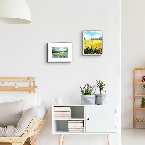 Vista 418 de Golden State Art - Marco de fotos de aluminio satinado clásico de 8 x 10 con alfombrilla de color marfil para fotos de 5 x 7 y cristal real, Dorado