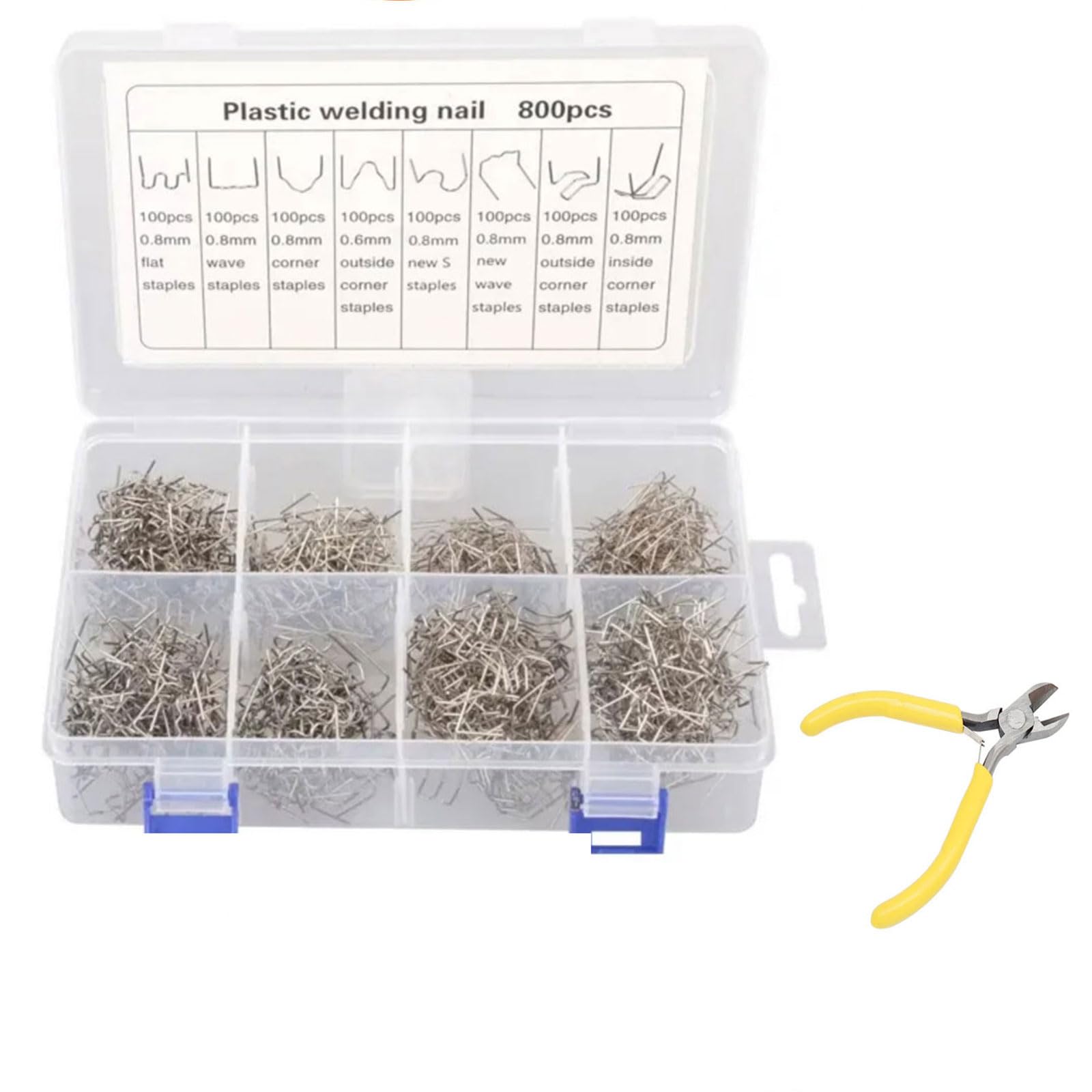 800 Pcs Plastic Welding Hot Staples Wave Welding Rods, 8 Types (0.6mm & 0.8mm) Car Auto Bumper