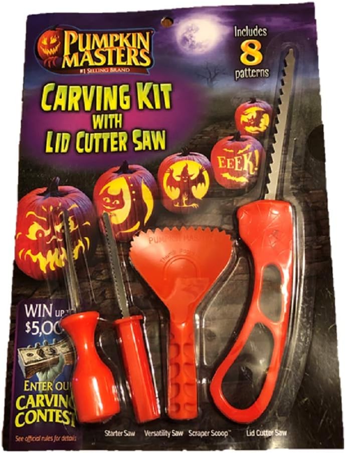 Pumpkin Masters Carving Kit with Lid Cutter Saw Includes 8 Patterns 26928