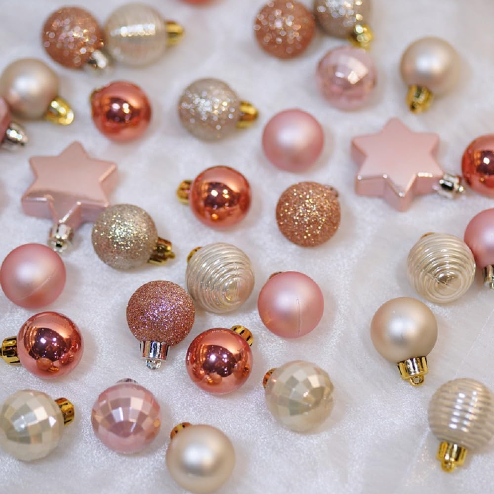 Mini Christmas Ball Ornaments- 33pcs Shatterproof Christmas Tree Decorative Hanging Colorful Ornaments Home Decoration(Pink and Silver)